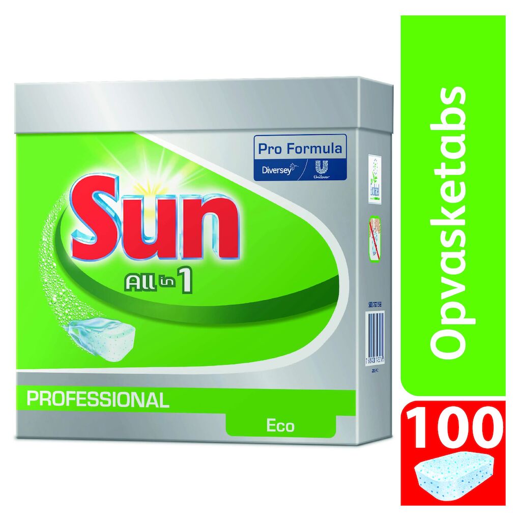 Sun Professional Dishwasher Tablets All in 1 Eco 5x100stk. - Miljømærket opvasketabs, all-in-1, med indbygget afspændingsmiddel og salt